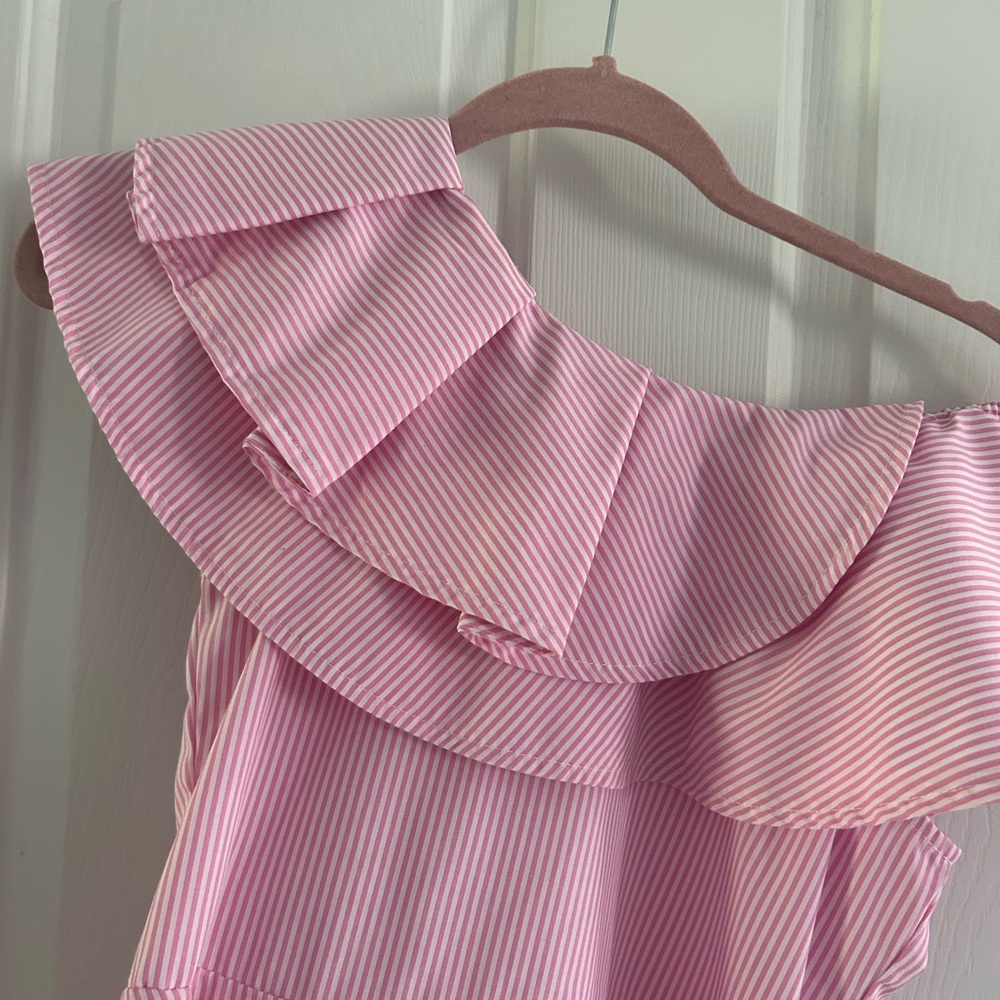 Habitual Pink Striped One-Shoulder Dress, Sz 14 Girls - Picture 4 of 7